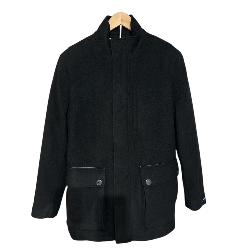Cole Haan Men's Wool Cashmere Blend Winter Coat Black Zip Front Jacket‎ Medium